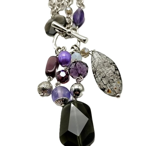 Lia Sophia VIOLET HOUR Double-layered Silver Chain Purple Acrylic Cluster Pendan - Picture 4 of 15